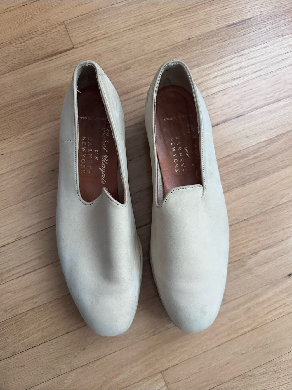 Barneys New York Cream Leather Slip-On Loafers